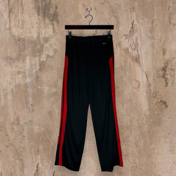 Nike Sweatpants Jet Black Polyester White Swoosh Crimson Red Baggy Dri Fit Youth - Picture 3 of 5